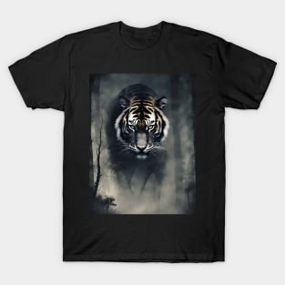 Tiger in the Foggy Dark Forest VIntage Art T-Shirt